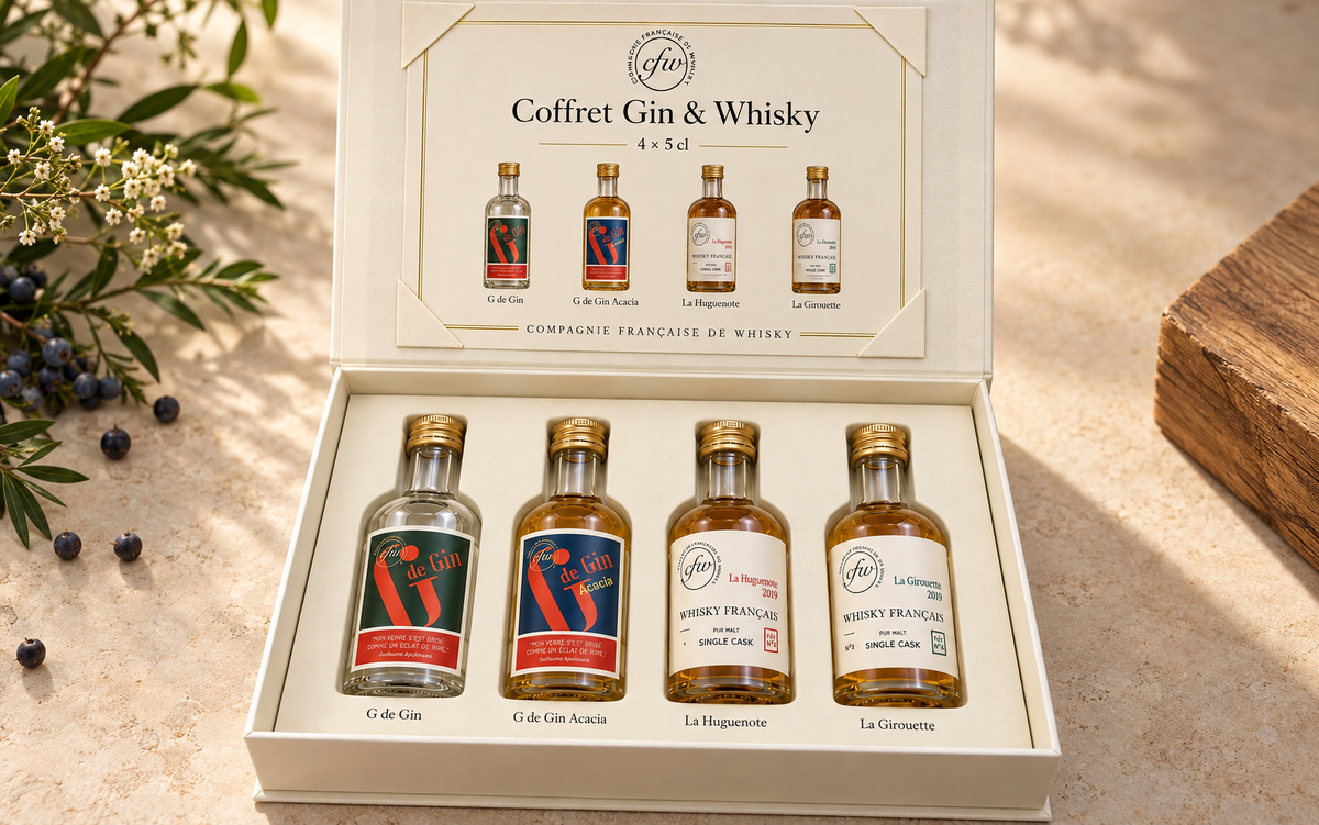 Coffret Découverte Gin et Whisky entreprise CFW 4 bouteilles de 5 cl